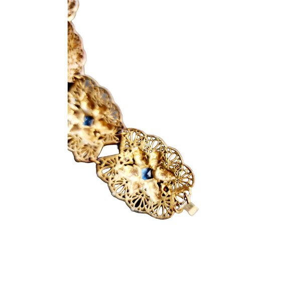Vintage Czech Faceted Glass & Brass Filigree Bracelet (A4270) - Picture 7 of 9